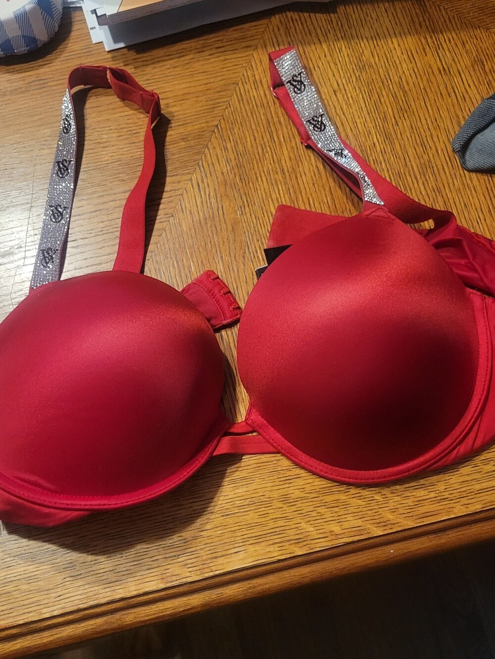 Victoria Secret Red Bling Straped Padded Push-Up Swavor Crystals Bling